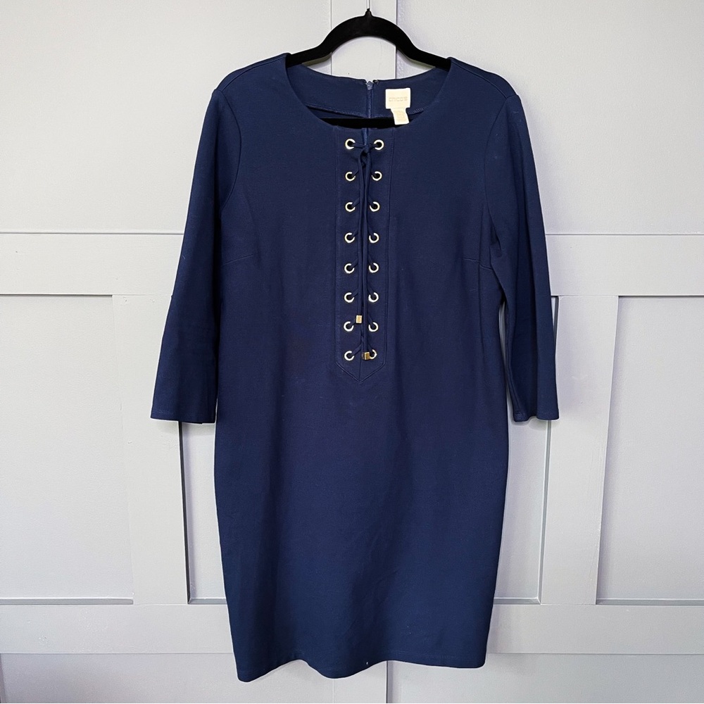 Chico's Navy Blue Ponte Dress with Lace-Up Front